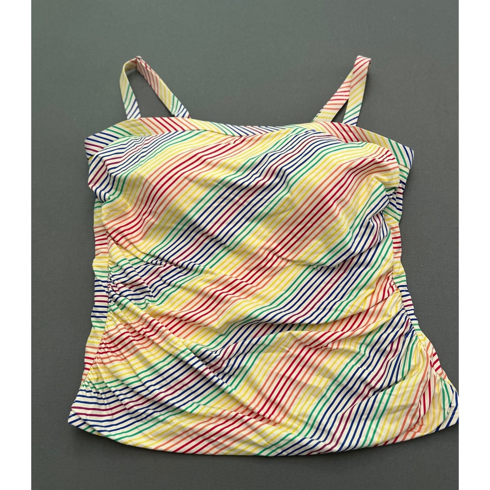 Lands End Rainbow Stripe Tankini Top Womens 22W Plus Size Ruched Swimwear